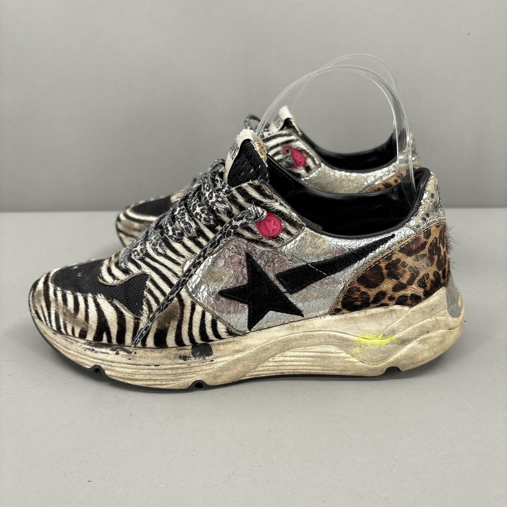 Golden Goose Running Sole Shoes Womens Size 6 Zebra Leopard Pony Hair Sneakers - Picture 9 of 16